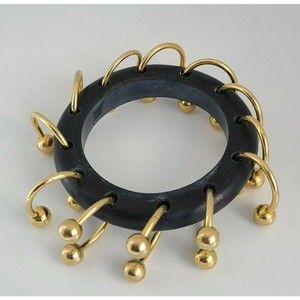 Eddie Borgo Bangle Black and Gold Tone Ball 3/4 Rings Bracelet